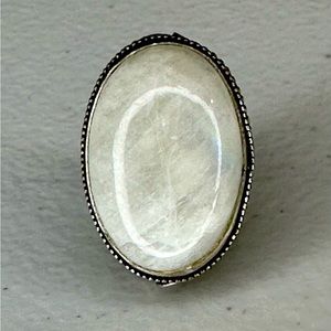 Vtg Oval Ring Art Glass Deco with Faux Moonstone